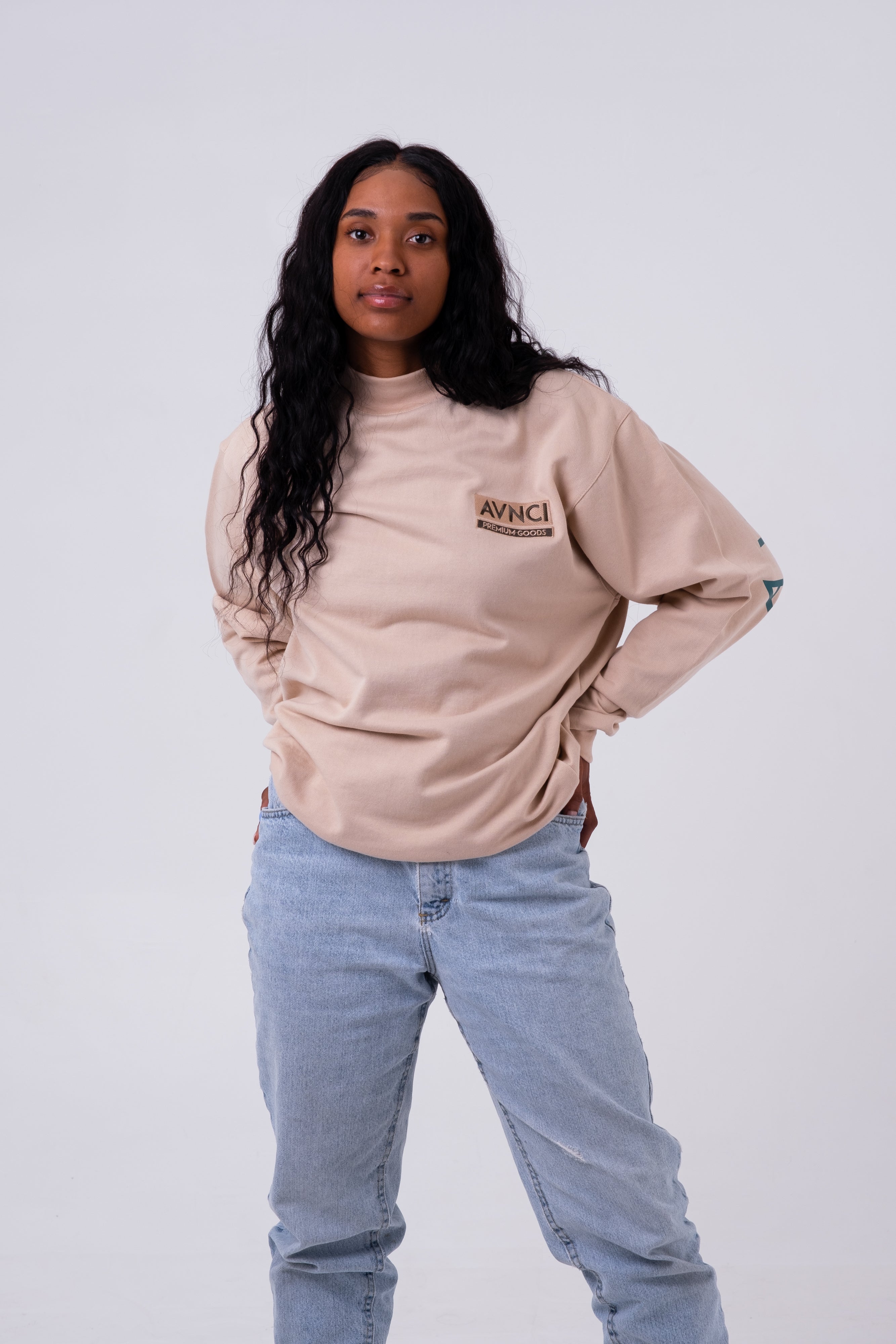 AVNCI Mock-neck Embroidered Sweater