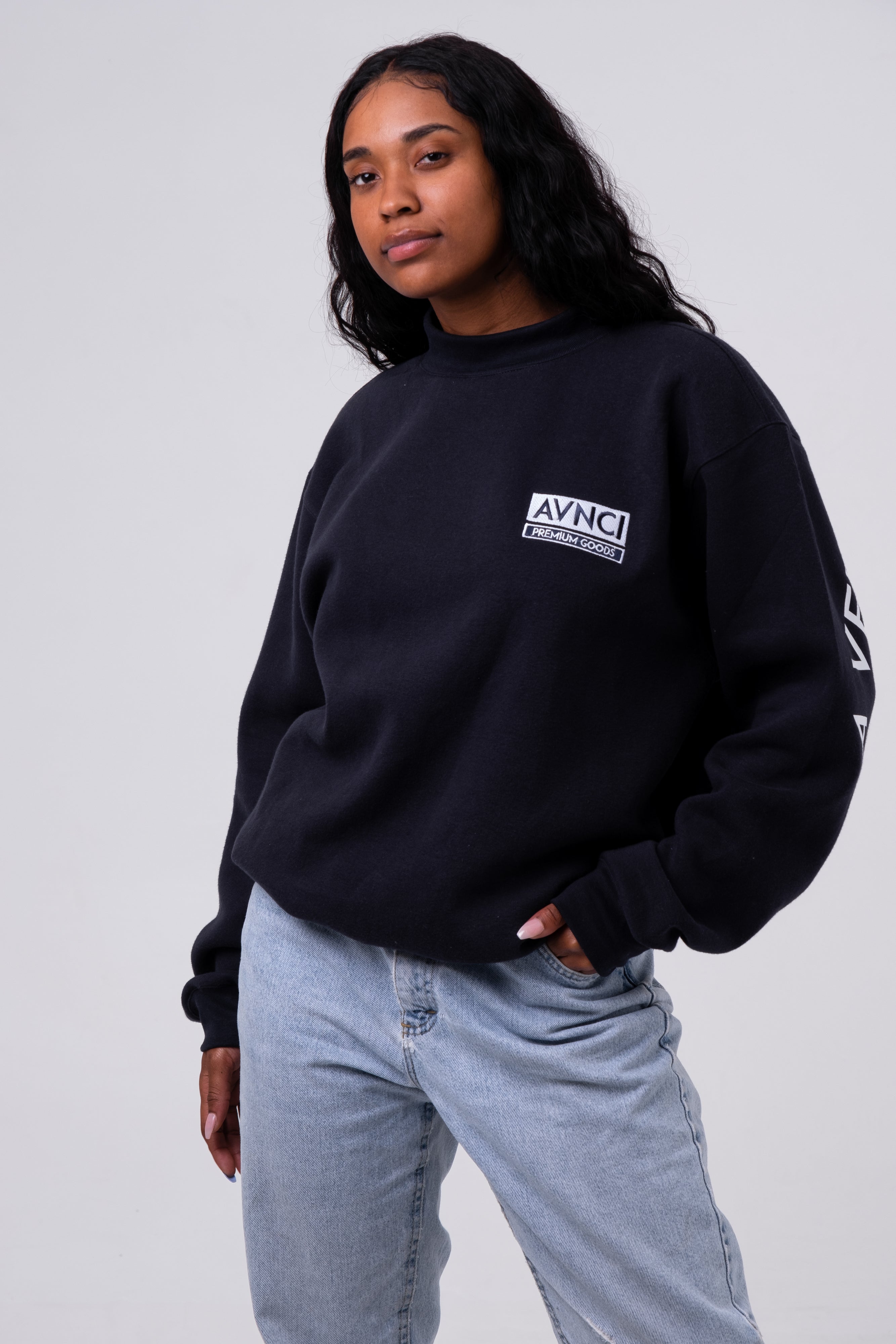 AVNCI Mock-neck Embroidered Sweater